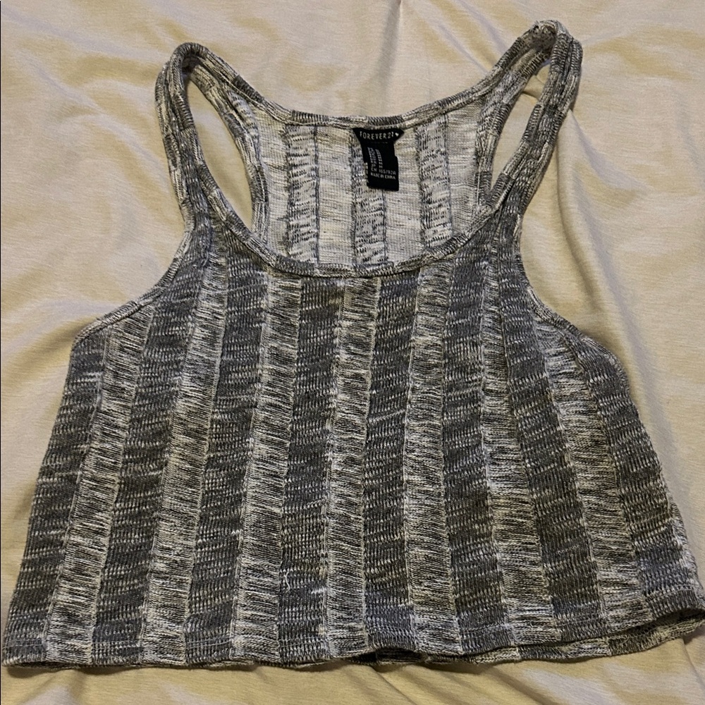 Forever 21 Gray Striped Ribbed Crop Tank Top